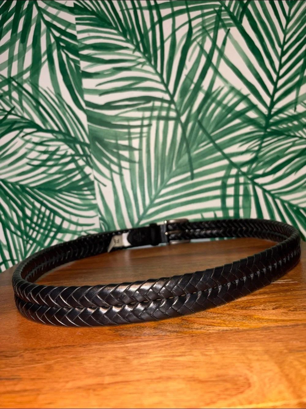 Vintage Fossil Black Braided Leather Belt. Silver Buckle Men’s Size 38